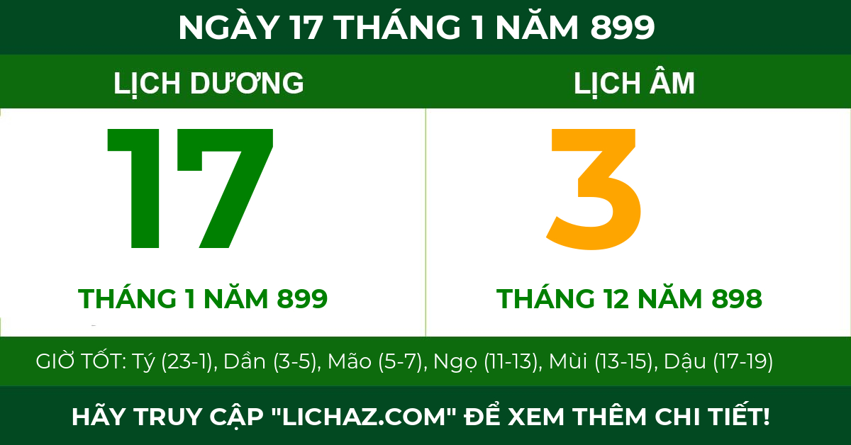 lịch âm ngày 17 tháng 1 năm 899