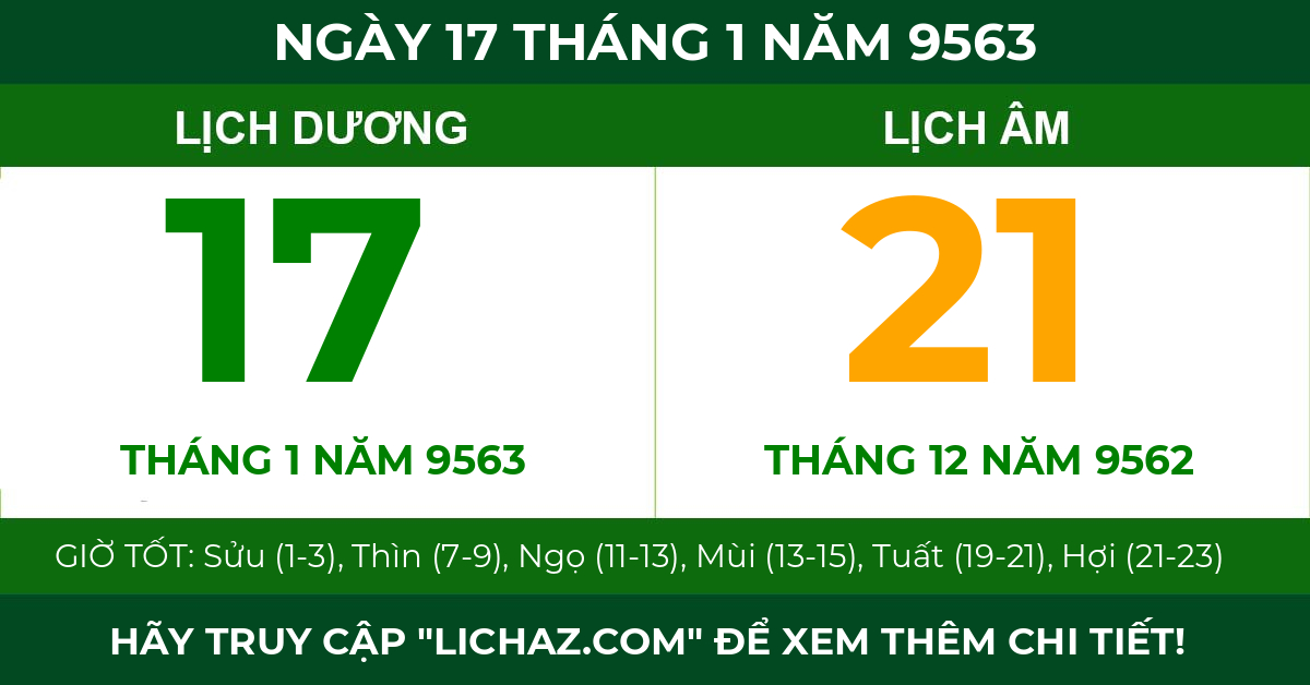 lịch âm ngày 17 tháng 1 năm 9563