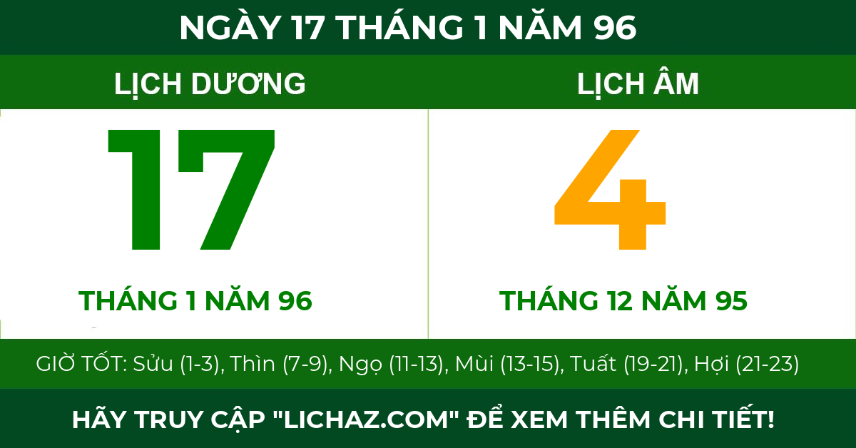 lịch âm ngày 17 tháng 1 năm 96