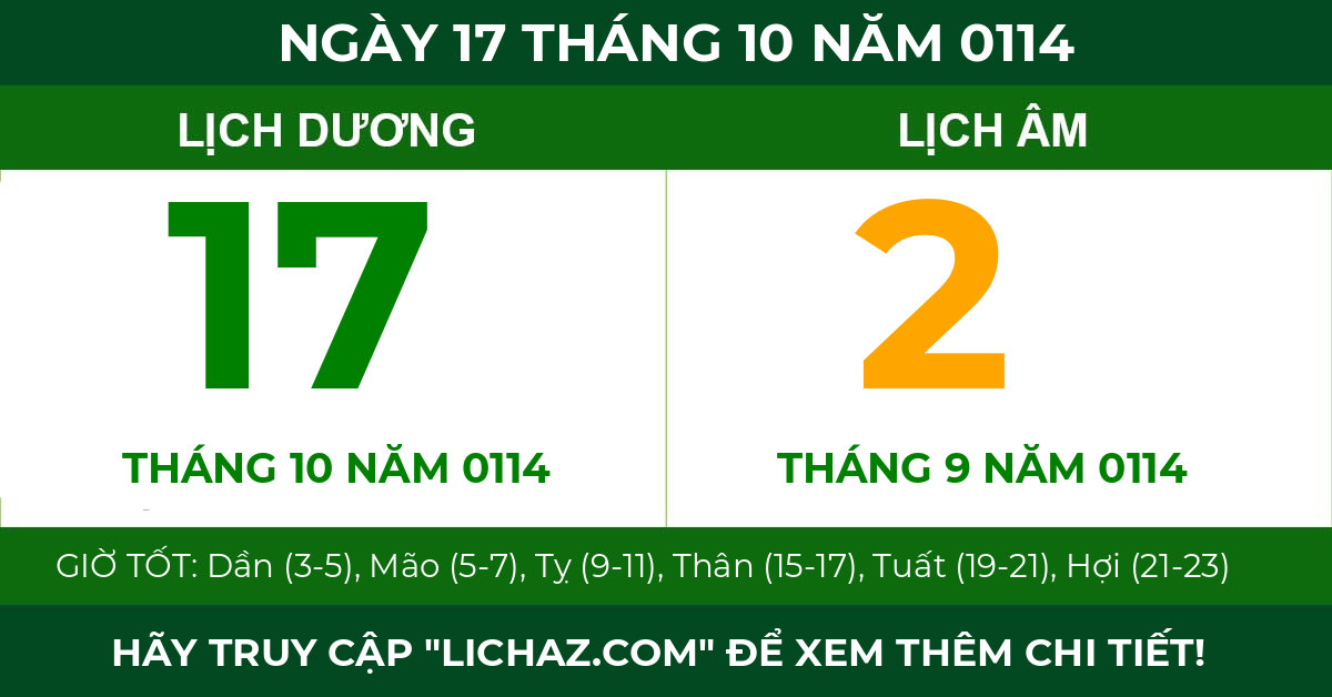 lịch âm ngày 17 tháng 10 năm 0114