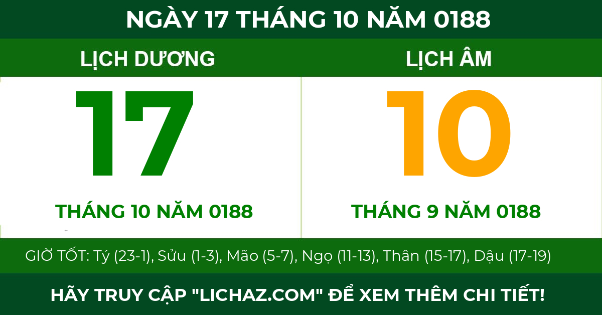 lịch âm ngày 17 tháng 10 năm 0188