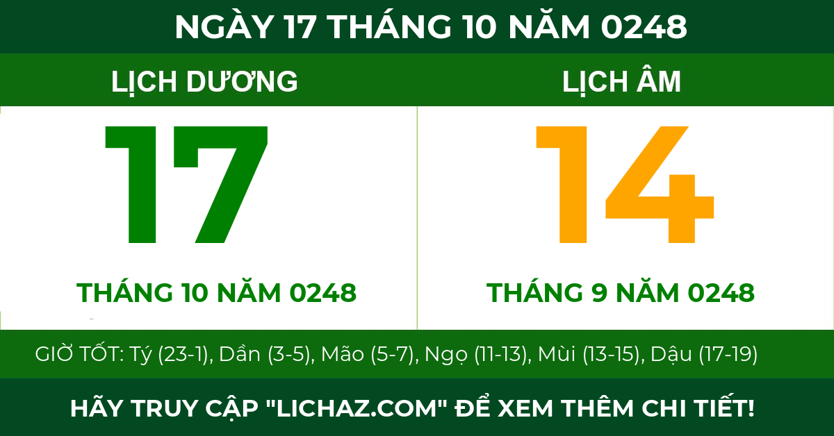 lịch âm ngày 17 tháng 10 năm 0248