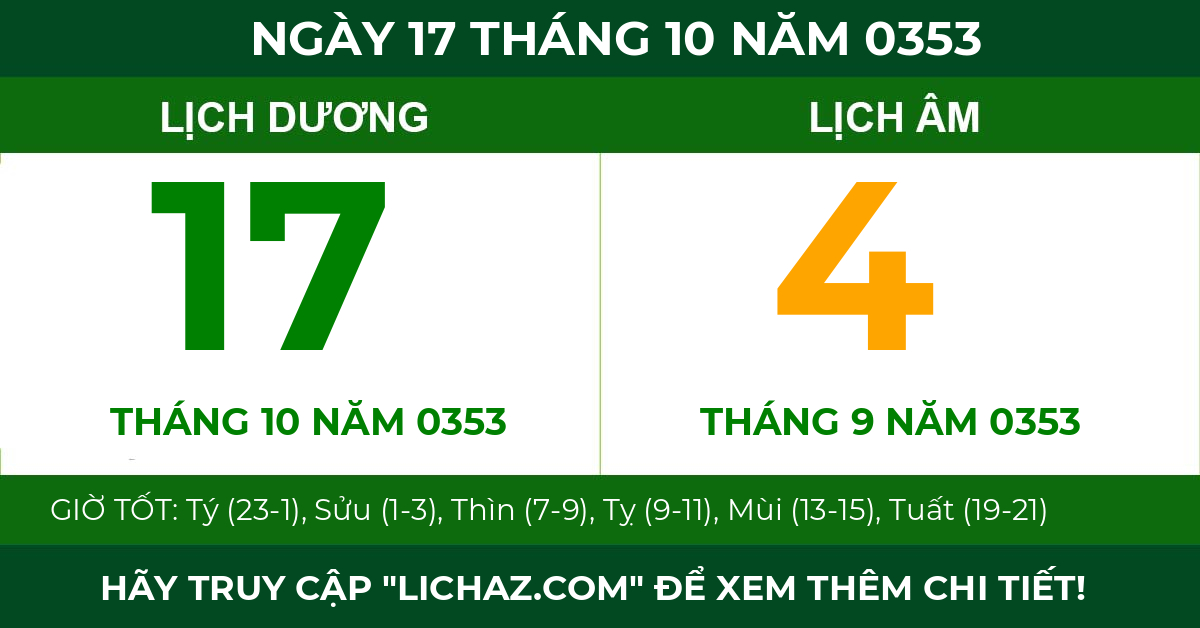 lịch âm ngày 17 tháng 10 năm 0353