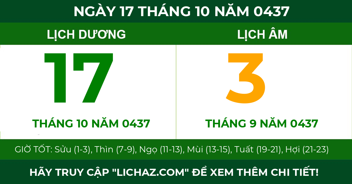 lịch âm ngày 17 tháng 10 năm 0437