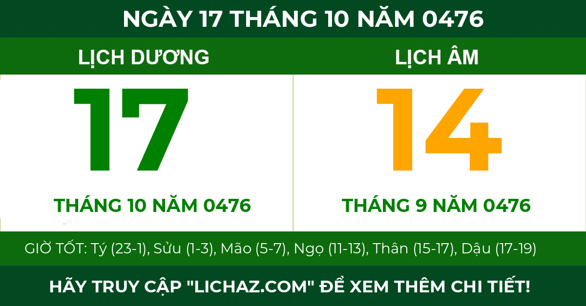 lịch âm ngày 17 tháng 10 năm 0476