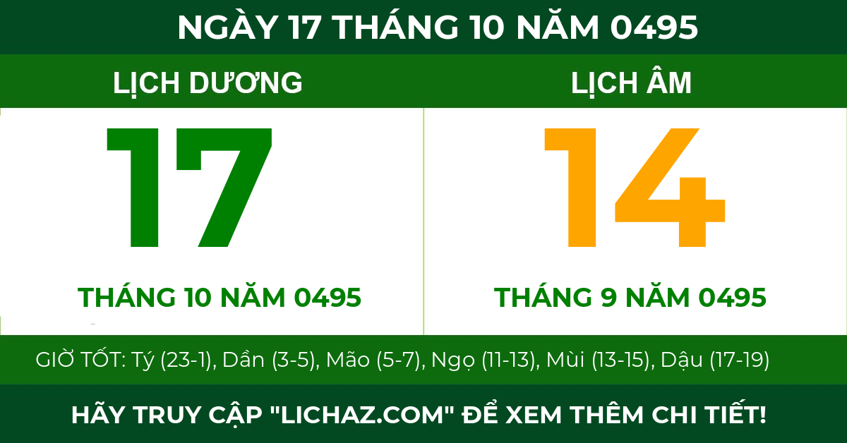 lịch âm ngày 17 tháng 10 năm 0495