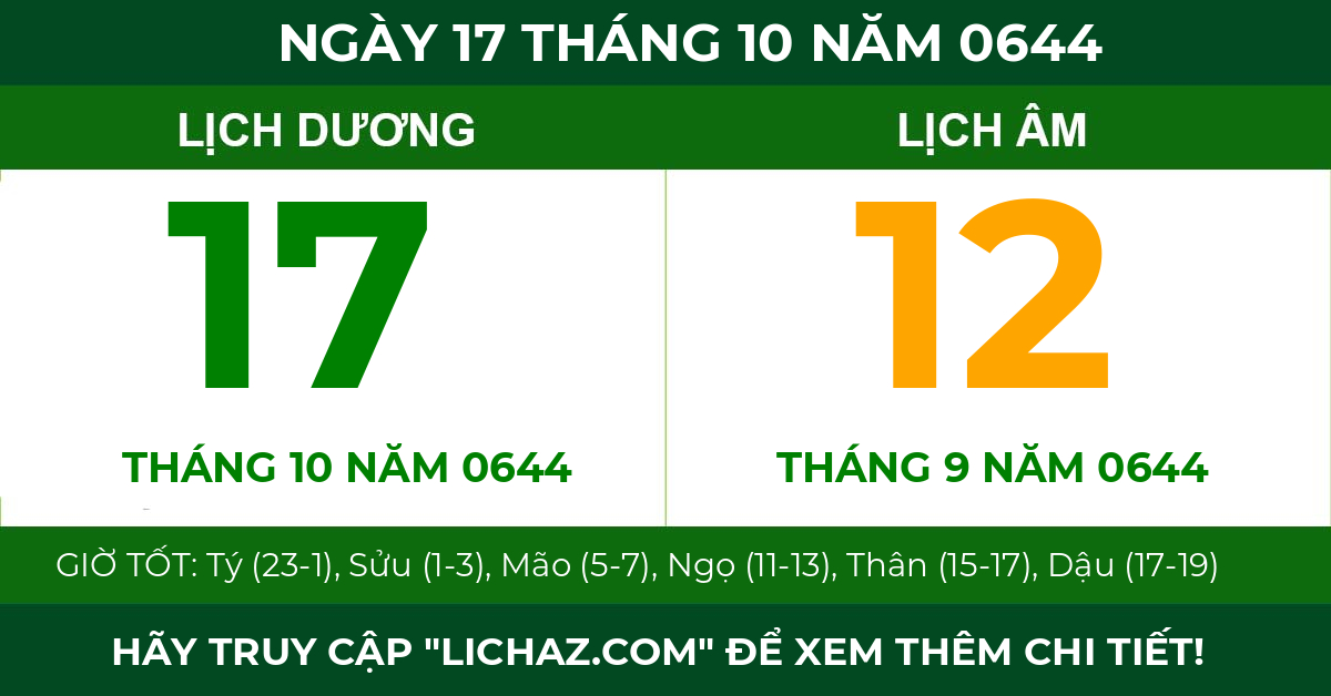 lịch âm ngày 17 tháng 10 năm 0644