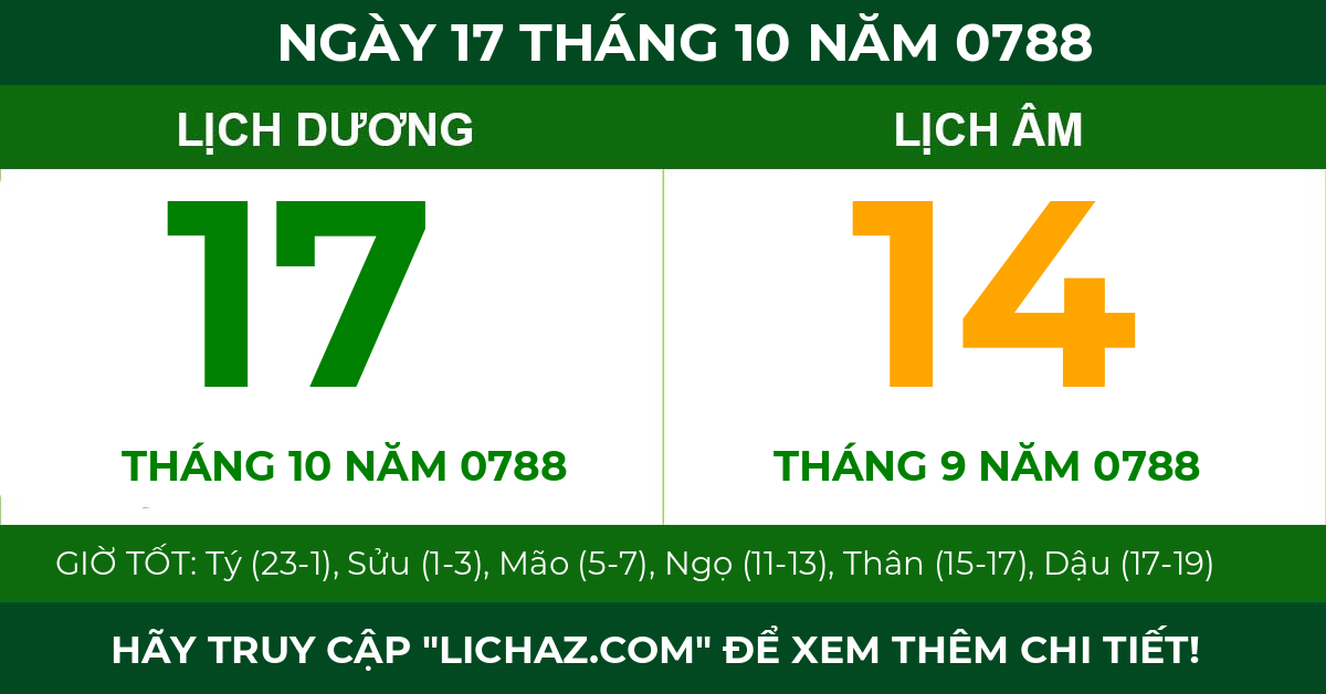lịch âm ngày 17 tháng 10 năm 0788