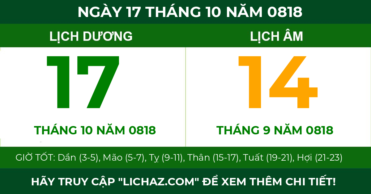 lịch âm ngày 17 tháng 10 năm 0818