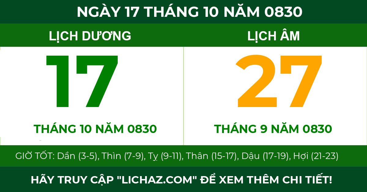 lịch âm ngày 17 tháng 10 năm 0830