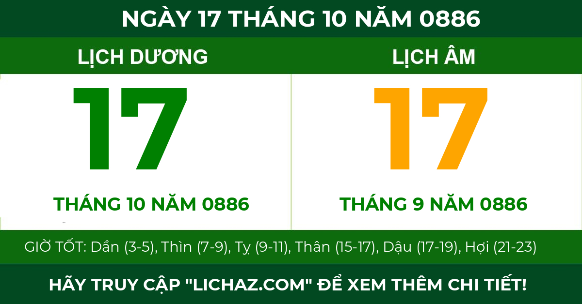 lịch âm ngày 17 tháng 10 năm 0886