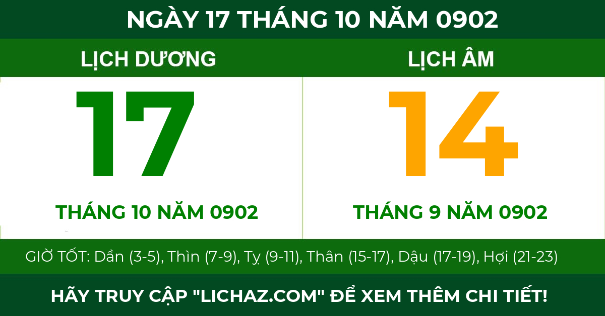 lịch âm ngày 17 tháng 10 năm 0902