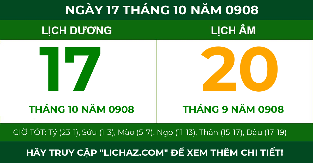 lịch âm ngày 17 tháng 10 năm 0908