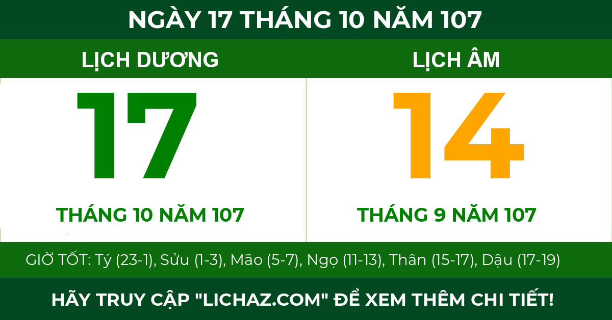 lịch âm ngày 17 tháng 10 năm 107