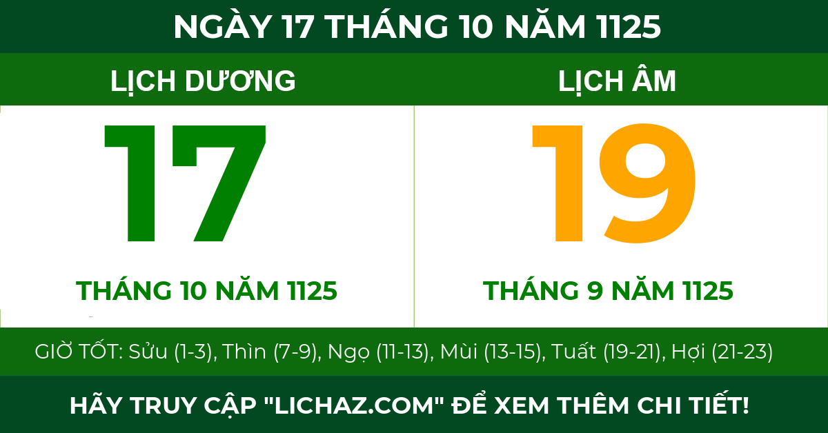 lịch âm ngày 17 tháng 10 năm 1125
