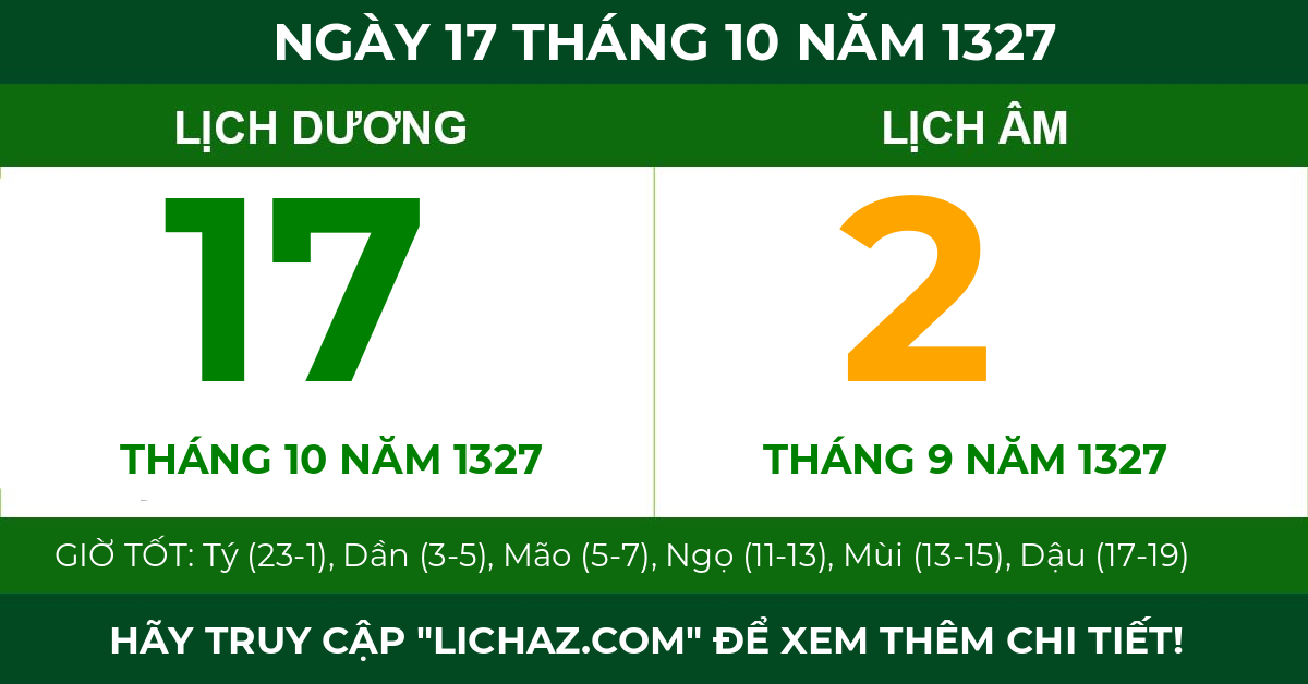 lịch âm ngày 17 tháng 10 năm 1327
