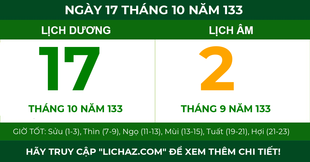 lịch âm ngày 17 tháng 10 năm 133