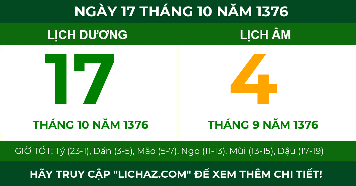lịch âm ngày 17 tháng 10 năm 1376