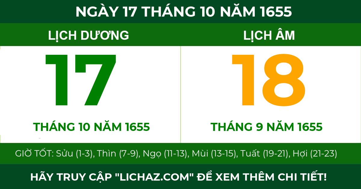 lịch âm ngày 17 tháng 10 năm 1655
