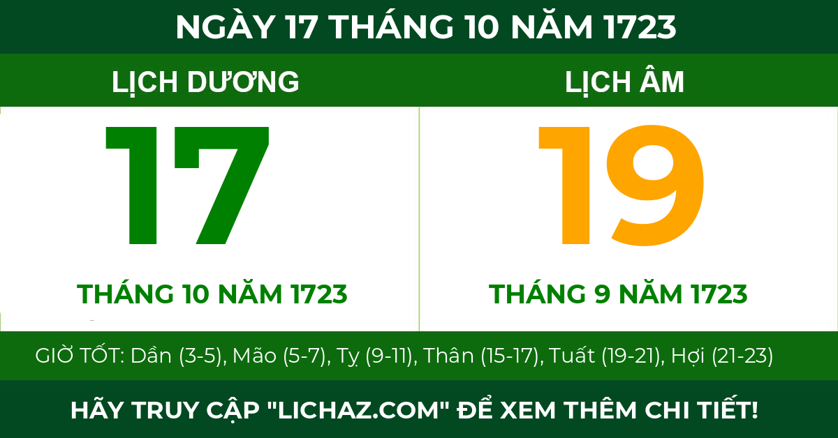 lịch âm ngày 17 tháng 10 năm 1723