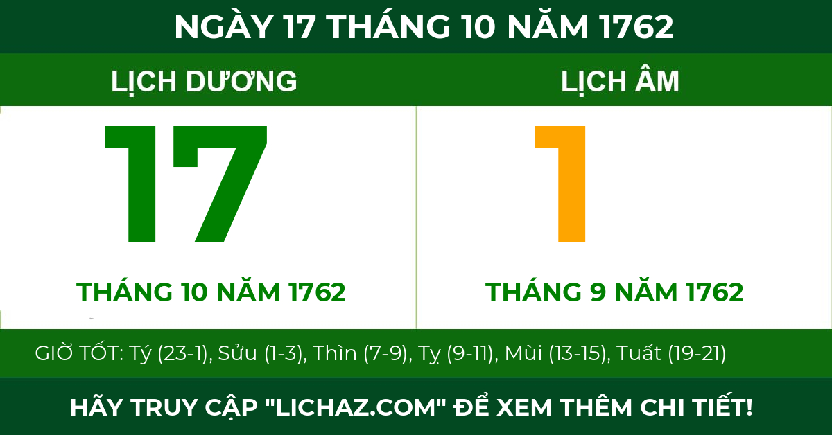 lịch âm ngày 17 tháng 10 năm 1762