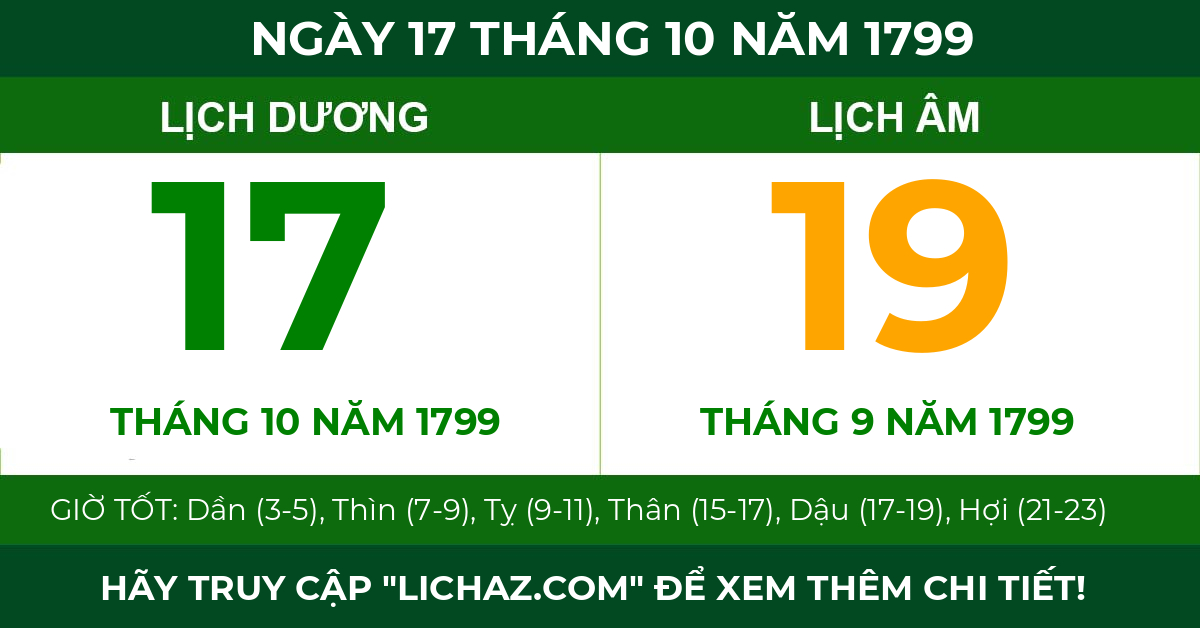 lịch âm ngày 17 tháng 10 năm 1799