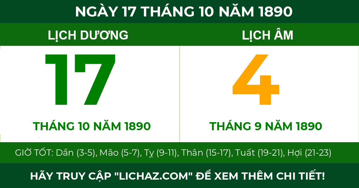 lịch âm ngày 17 tháng 10 năm 1890