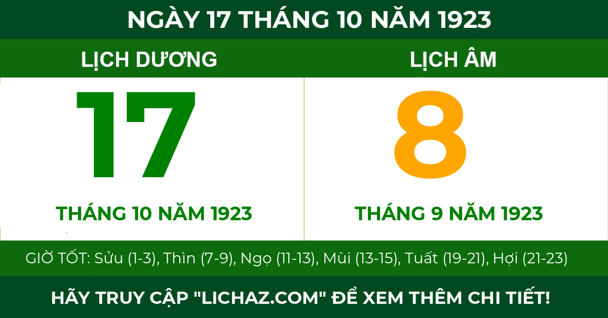 lịch âm ngày 17 tháng 10 năm 1923