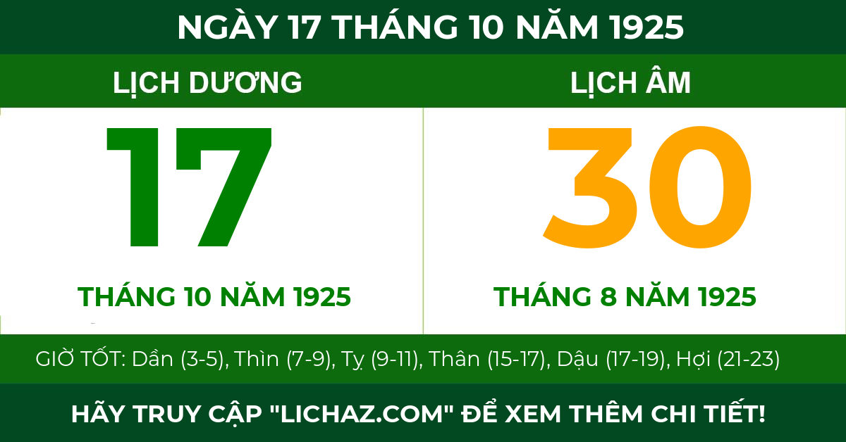 lịch âm ngày 17 tháng 10 năm 1925