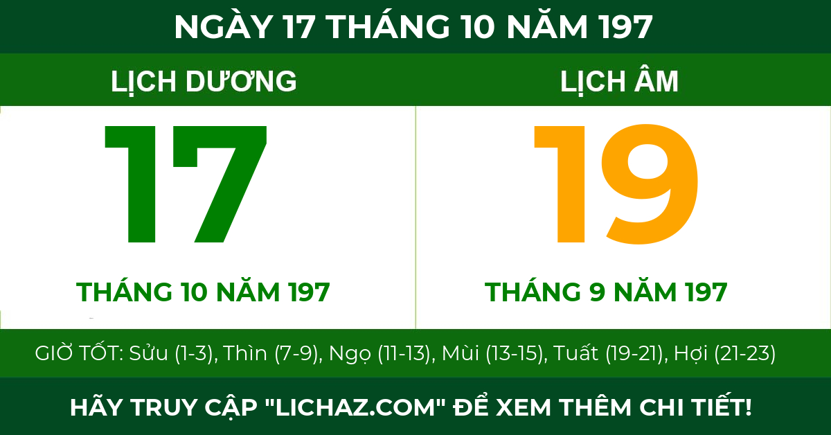 lịch âm ngày 17 tháng 10 năm 197