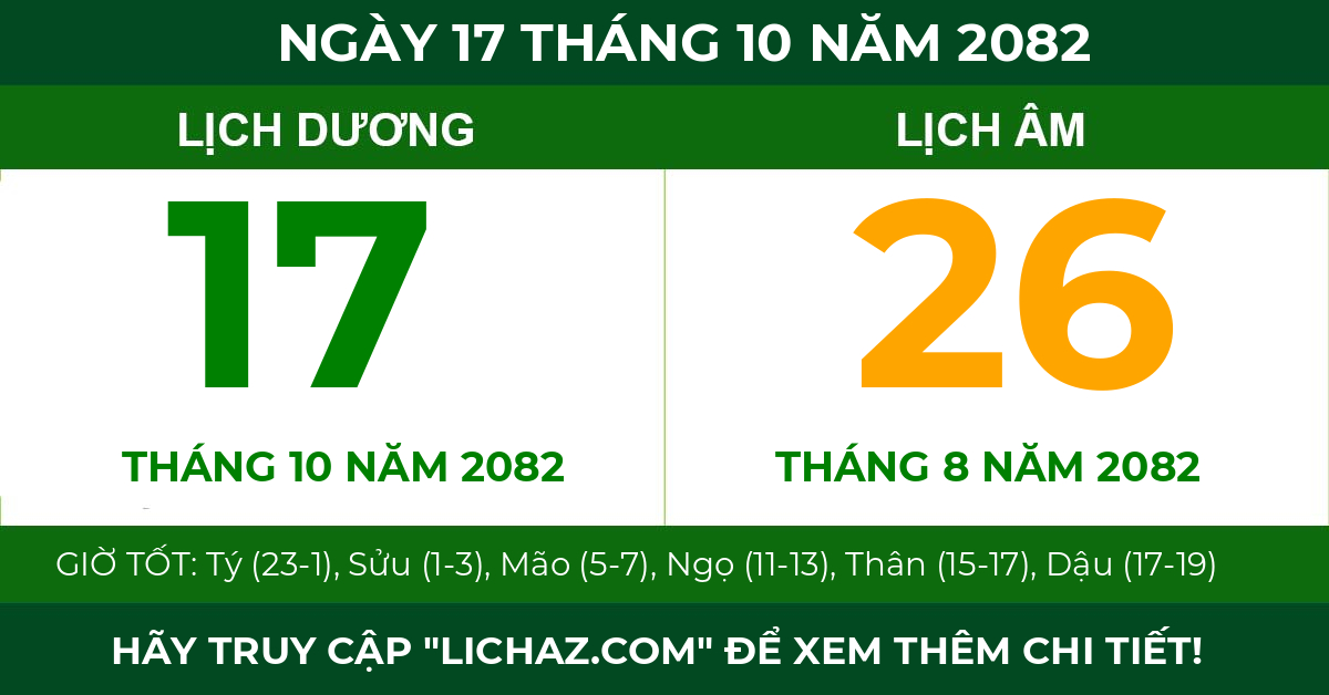 lịch âm ngày 17 tháng 10 năm 2082
