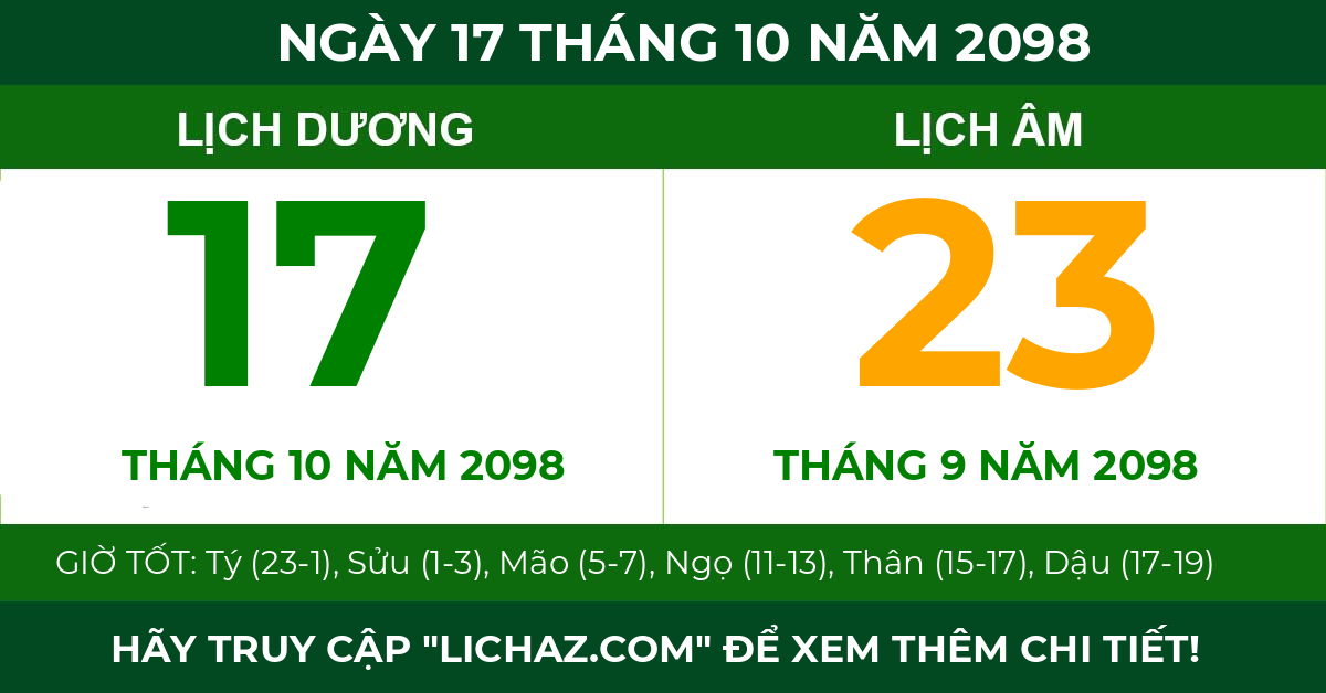 lịch âm ngày 17 tháng 10 năm 2098
