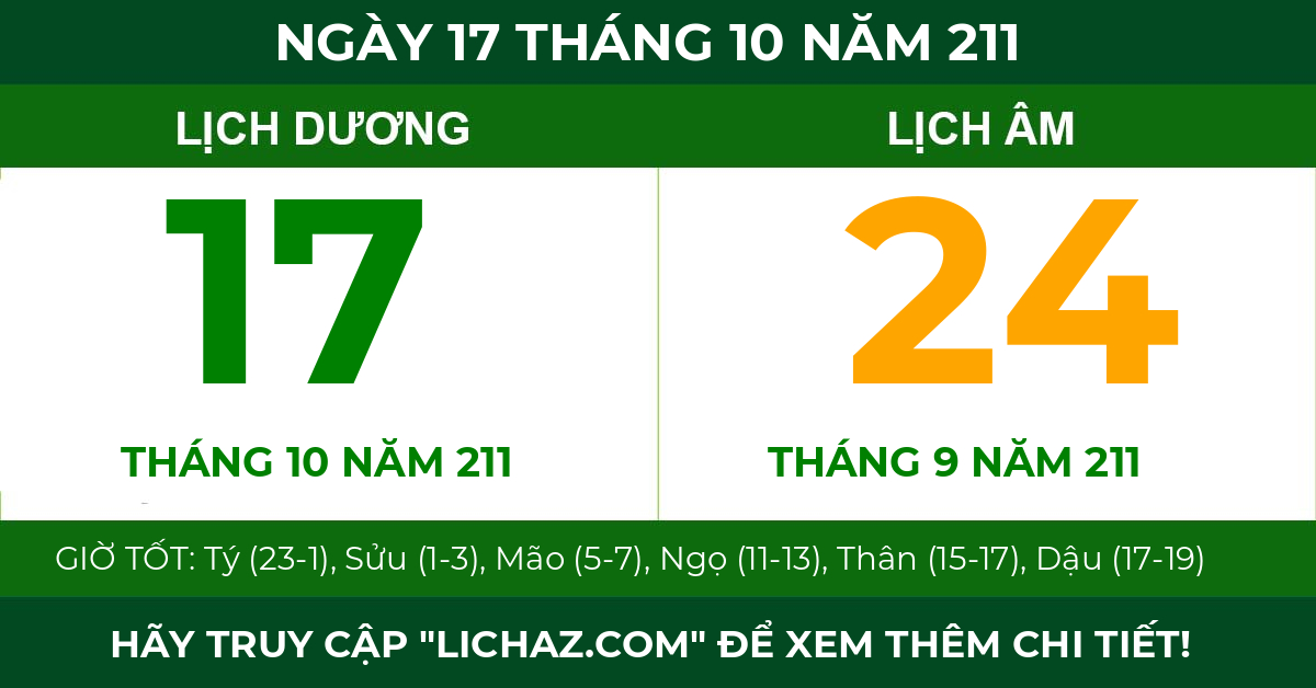 lịch âm ngày 17 tháng 10 năm 211