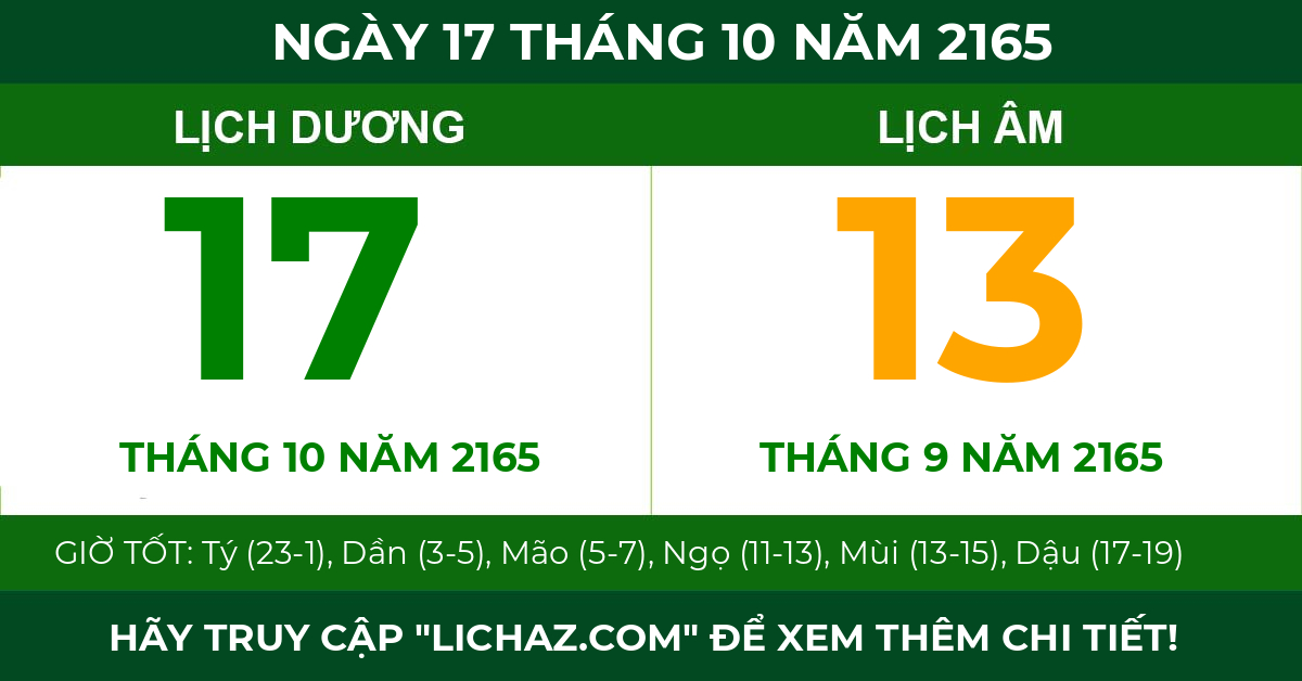 lịch âm ngày 17 tháng 10 năm 2165