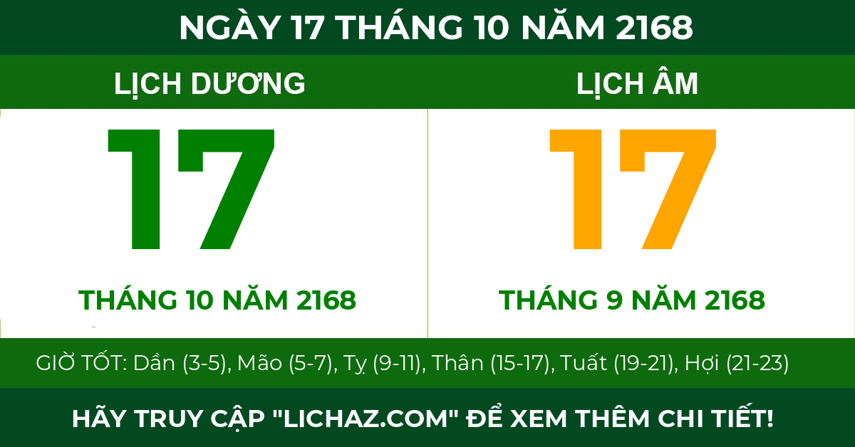 lịch âm ngày 17 tháng 10 năm 2168
