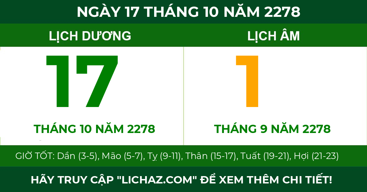 lịch âm ngày 17 tháng 10 năm 2278