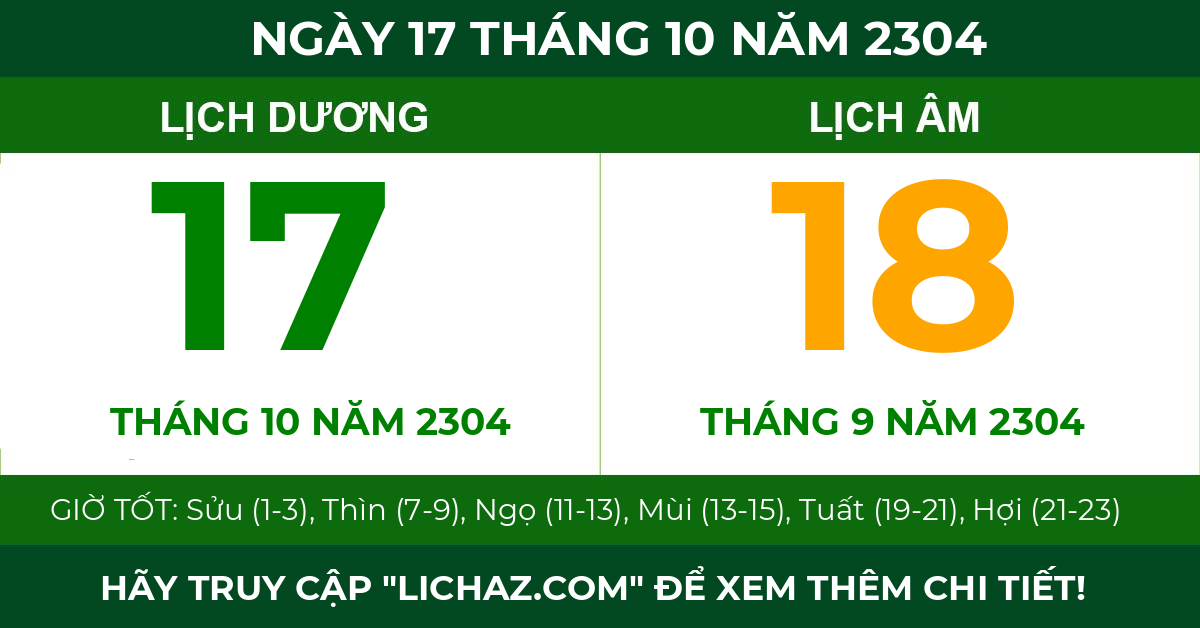 lịch âm ngày 17 tháng 10 năm 2304