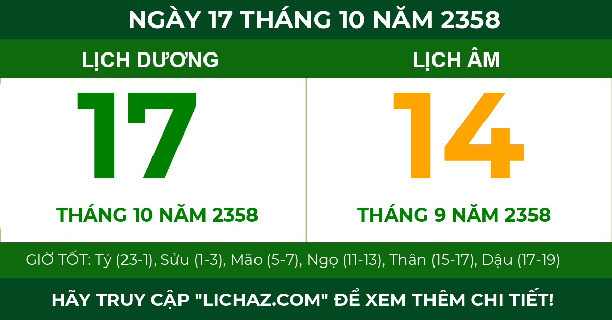 lịch âm ngày 17 tháng 10 năm 2358
