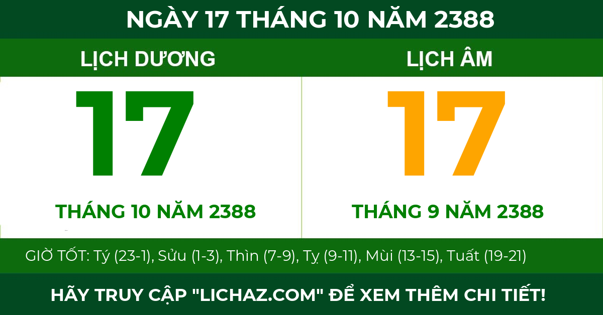 lịch âm ngày 17 tháng 10 năm 2388