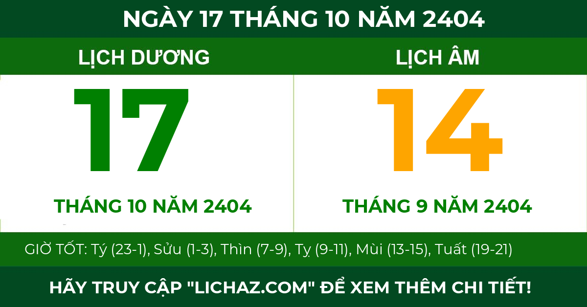 lịch âm ngày 17 tháng 10 năm 2404