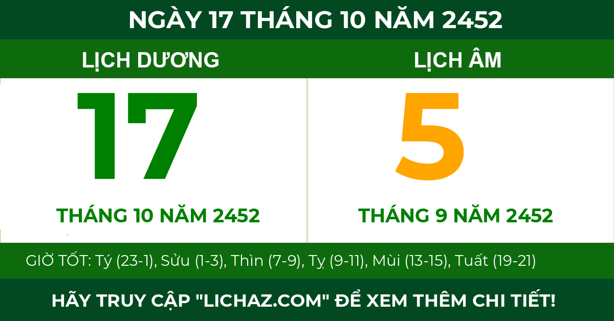lịch âm ngày 17 tháng 10 năm 2452