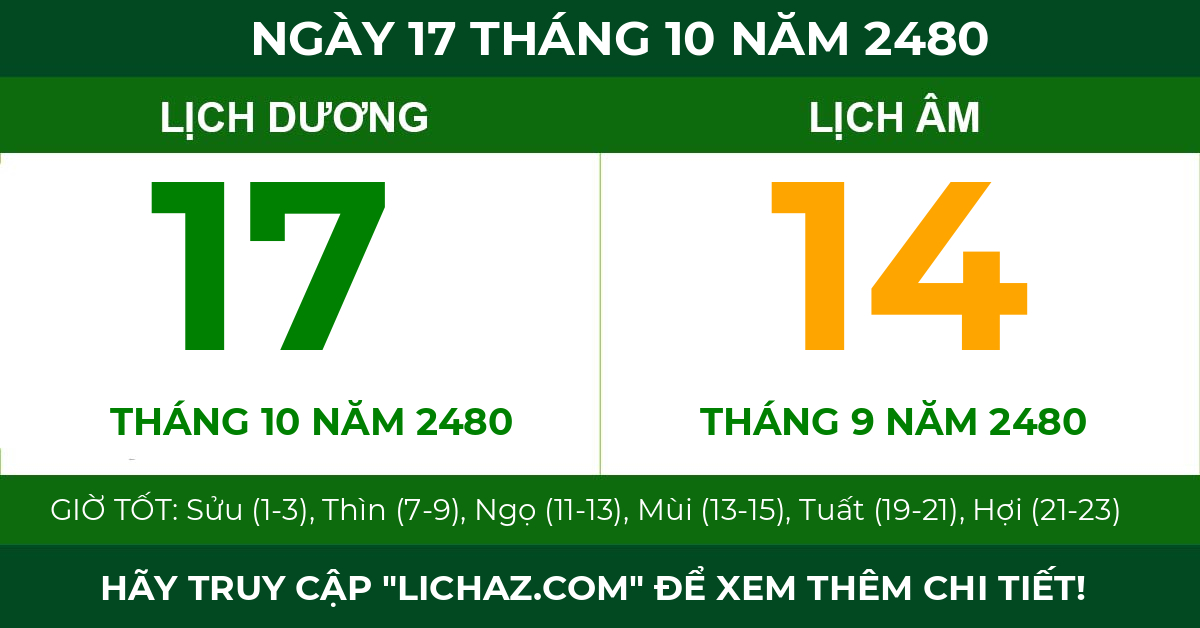 lịch âm ngày 17 tháng 10 năm 2480