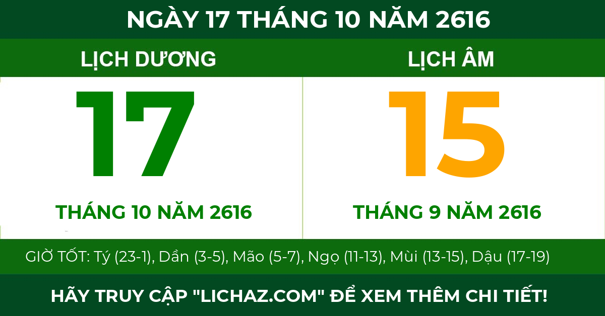 lịch âm ngày 17 tháng 10 năm 2616