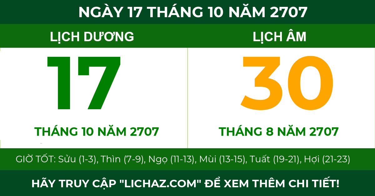 lịch âm ngày 17 tháng 10 năm 2707