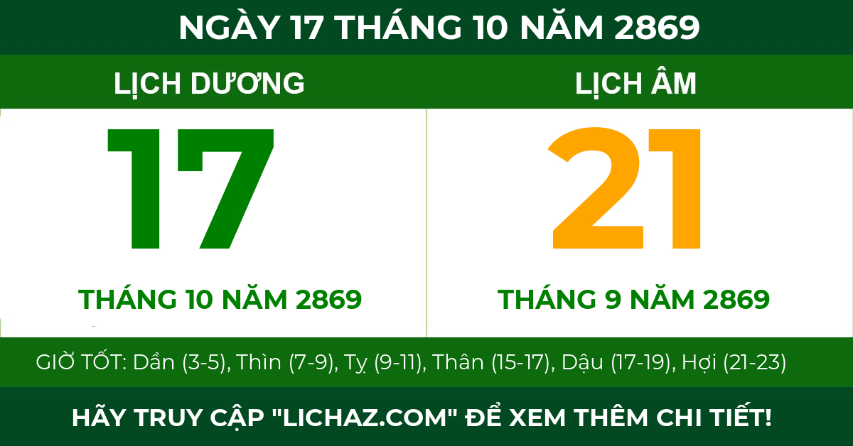 lịch âm ngày 17 tháng 10 năm 2869