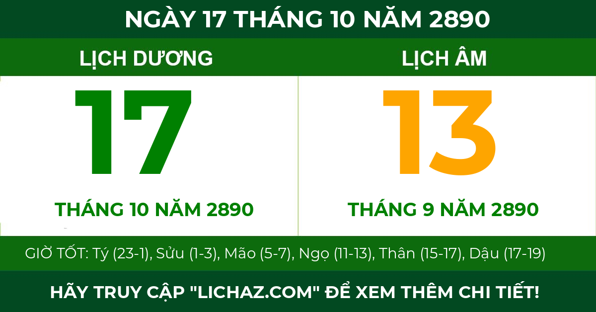 lịch âm ngày 17 tháng 10 năm 2890