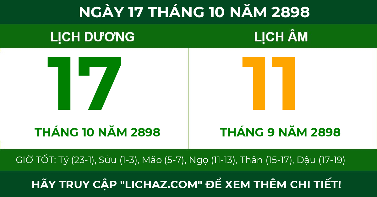 lịch âm ngày 17 tháng 10 năm 2898
