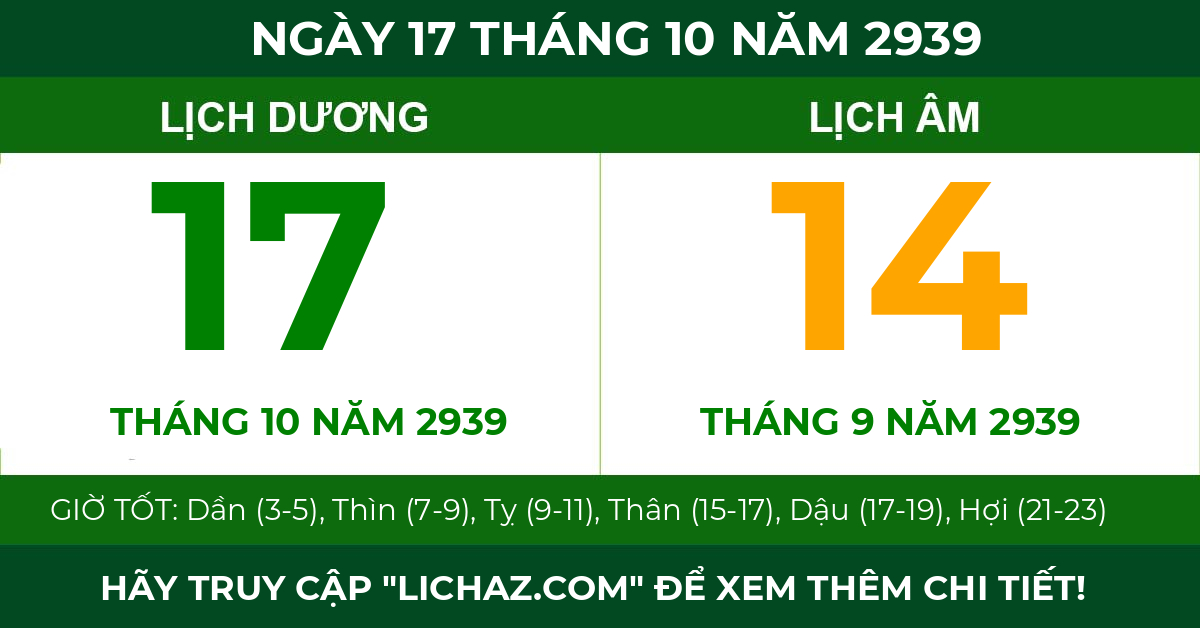 lịch âm ngày 17 tháng 10 năm 2939