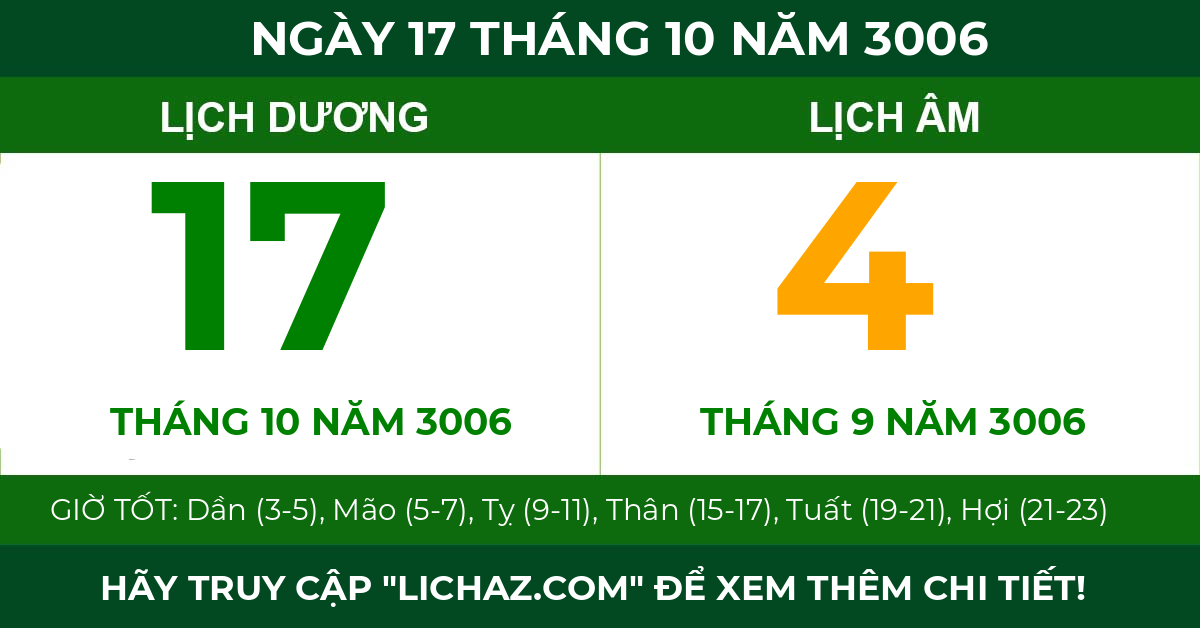 lịch âm ngày 17 tháng 10 năm 3006