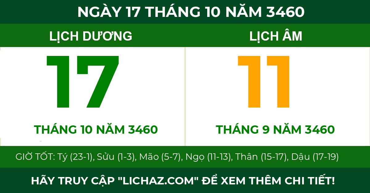 lịch âm ngày 17 tháng 10 năm 3460